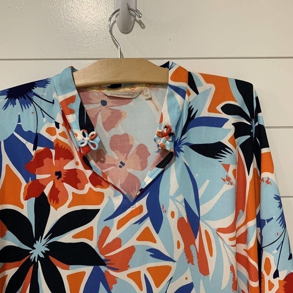 Soft Surroundings | Top Cabana Bay Tropical Shirt V Neck Short Sleeve Size Large - Picture 2 of 9
